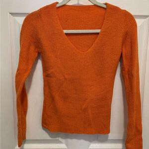 SHEIN Bright Orange Ribbed Knit Top